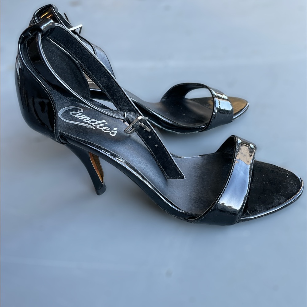 Candies black patent leather heel sandals
